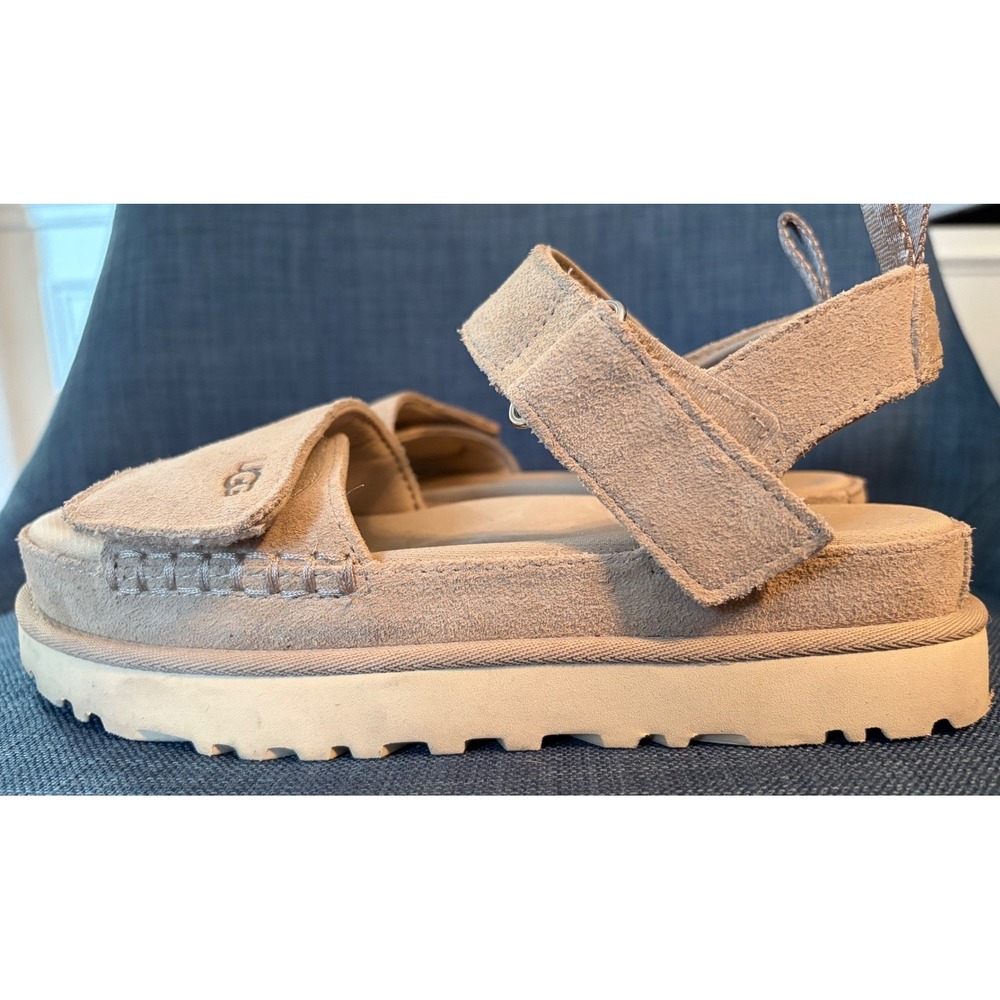 UGG GoldenGlow Sandal Womens 7 Tan Suede Platform Strappy Lug Sole 1136783